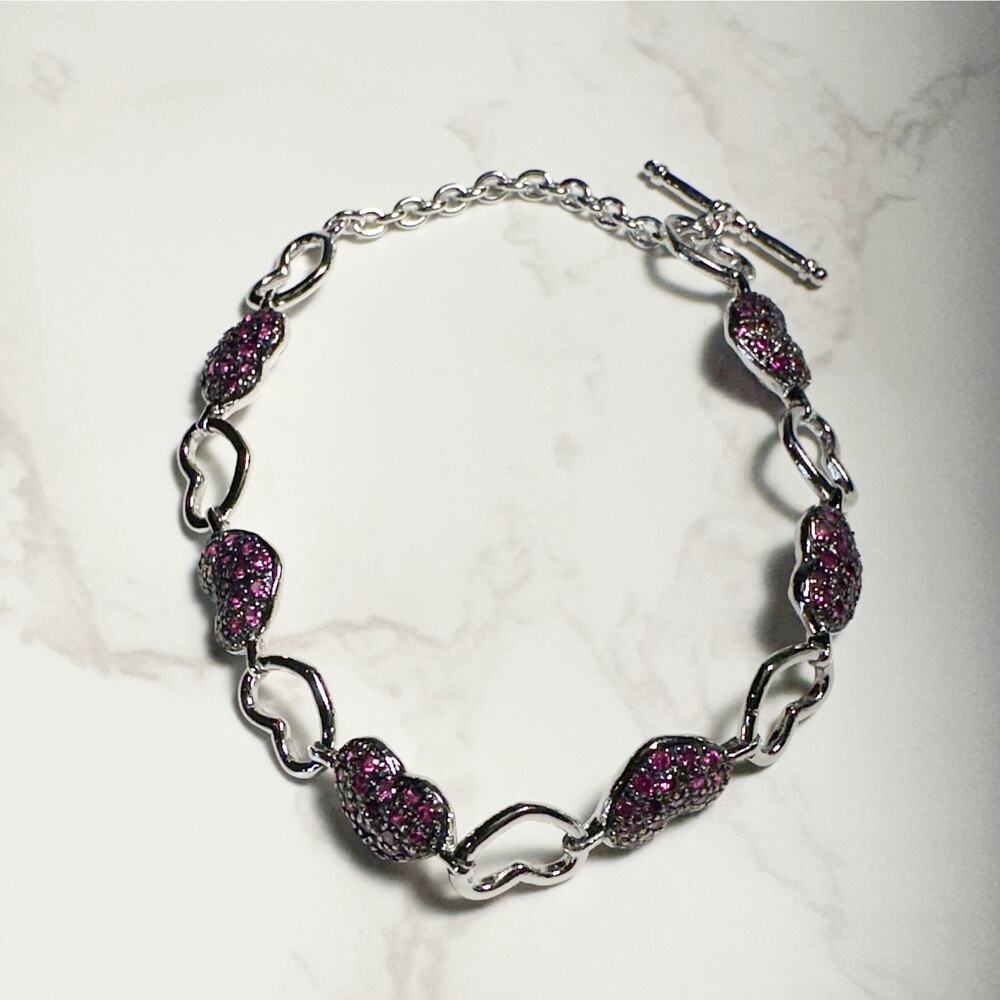 Jared's Silver Multi Paved Ruby Heart Bracelet